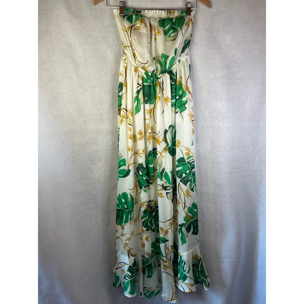 Muse maxi dress‎ strapless cream green leafy print Sz 6